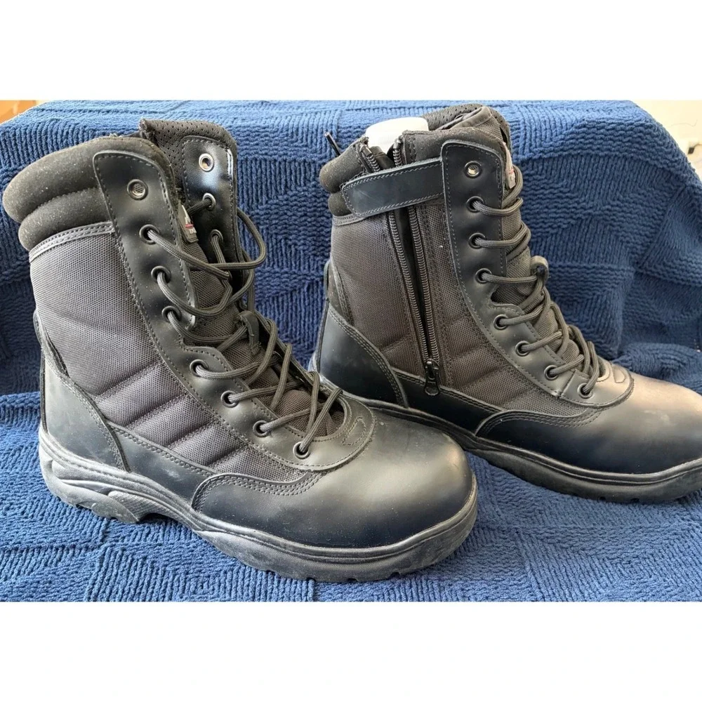 Nortiv8 Mens Trooper Steel Toe Tactical Work Boots Black Side Zip‎ Size 10 US